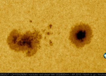 Die aktive Region 3315 auf der südl. Hemisphäre der Sonne vom 29. Mai 2023 im Weisslicht