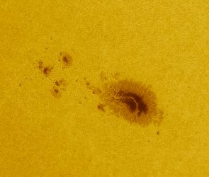 Die aktive Region Nr. 3799 im Südosten der Sonne. Sonnen Norden ist oben. Fotografiert mit dem 70cm Cassegrain der Sternwarte. Autor: Andreas Spiering